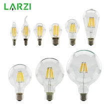 Lámpara Retro Edison LARZI bombilla de filamento LED E27 de 220V E14, candelabro de vela Vintage con forma de globo, luz COB para decoración del hogar