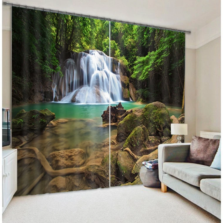 

Jungle mountain stream photo printing 3d curtain shade fabric