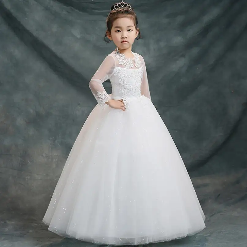 

Baby Girl Princecss Dress Children Ball Gown Teens Wedding Party Pageant Gown Mesh Spliced Modis Kids Clothes Vestidos Y1330