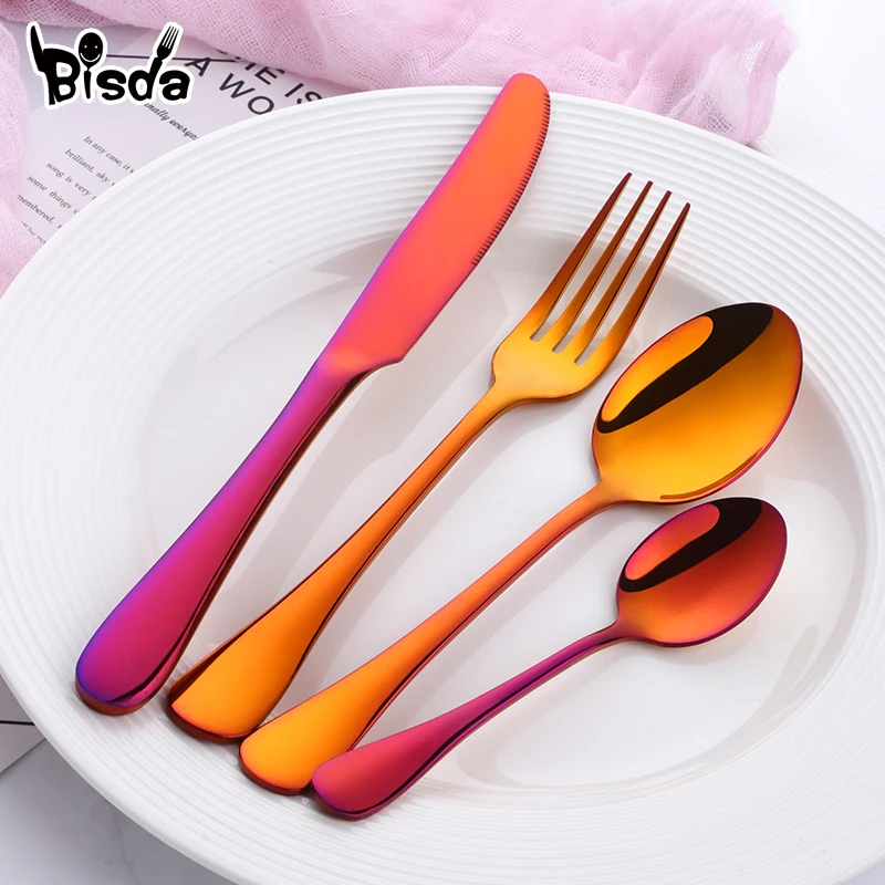 Набор золотых столовых приборов из нержавеющей стали 18/8 4 шт.|blue dinner sets|gold cutlery setset