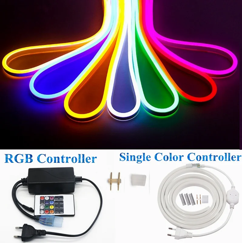 72LEDs/m RGB LED Neon Strip Light fita 220V Dimmer Controller Flexible