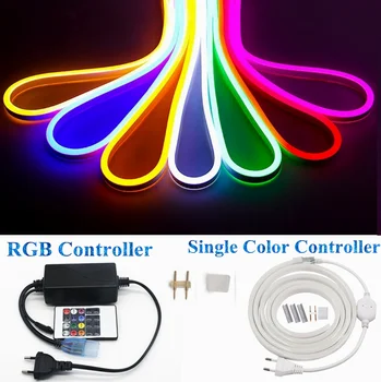 

72LEDs/m RGB LED Neon Strip Light fita 220V Dimmer Controller Flexible Ribbon Waterproof Decoration Rope Adapter Plug kit