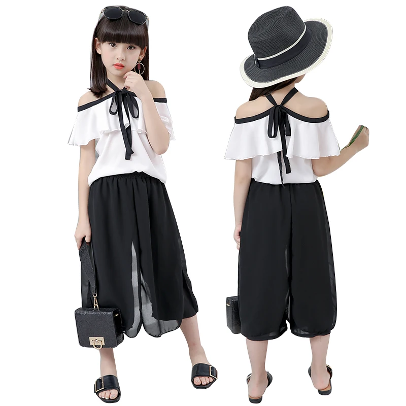 

2019 Brand Summer Girls Chiffon Sport Clothes Set Sleeveless+Harm Pants Kid School Cute Princess Clothes Set Kid Clothes Set