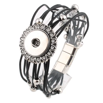 

10PCS Unisex Vintage Magnet Buckle PU Leather Pulseras 18mm Metal Snaps Button Bracelet Christmas Gift Charm With Beads ZE077