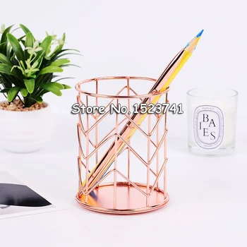 

1pcs Rose Gold Metal Pen Holder Box Case Organizer Home Desk Stationery Decor Office School Desk Accessories Supplies