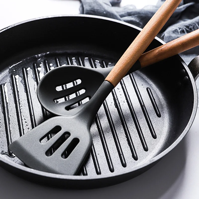 8 Piece Silicone Cooking Utensils Set Silicone Spatula Slotted Turner Soup Spoon Ladle Kitchen Cooking Tool Set With Wood Handle (5)