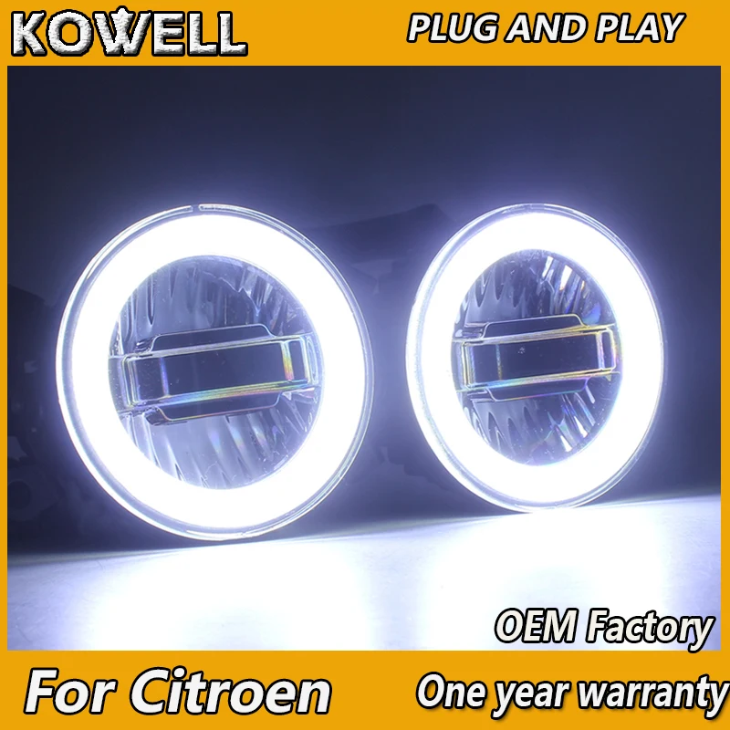 

KOWELL Car Styling for Citroen C2 C4 C5 C-Triomphe C-Quatre LED Fog Light Auto Angel Eye Fog Lamp LED DRL 3 function model