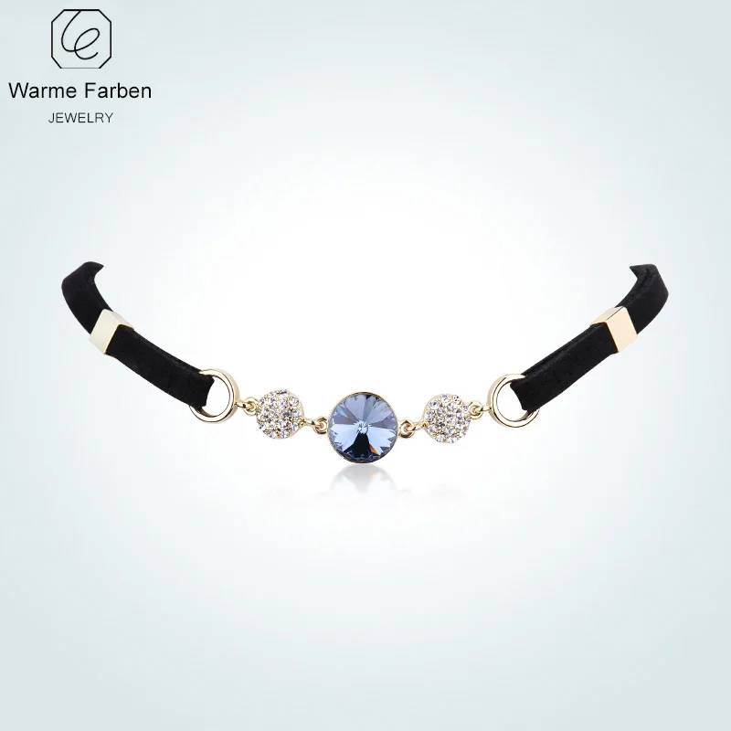 

2019 New Arrival Crystal from Swarovski Necklace Women Bohemia Style Clavicle Choker Necklace with Black Rope Chain Collare Girl