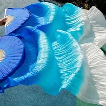 Женская Высококачественная китайская шелковая вуаль для танцев, поклонники танца живота, дешевая горячая распродажа, синий+ небесно-голубой+ белый