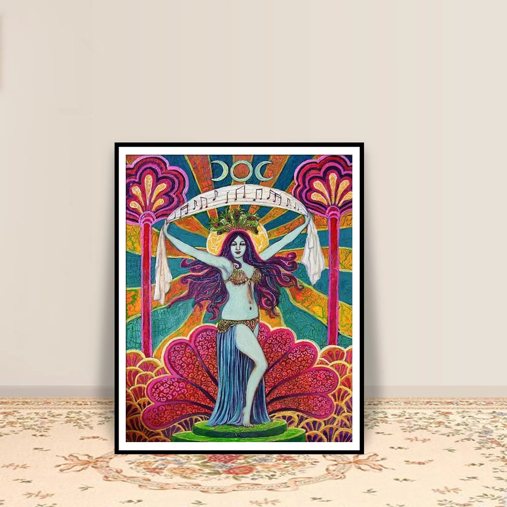 Искусство богини музыки Saraswati мини печать психоделический алтарь искусство для