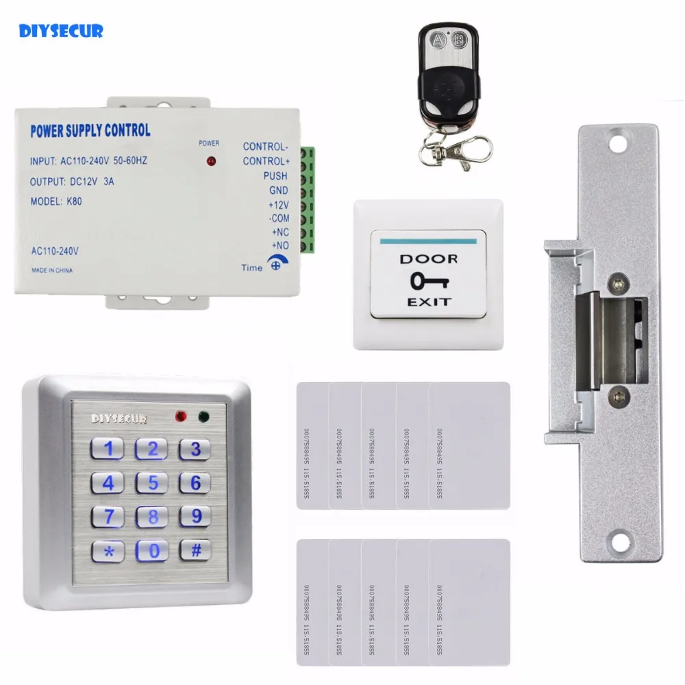 

DIYSECUR 125KHz RFID Reader Password Keypad Door Access Control Security System Strike Lock Door Lock Remote Control