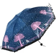 Имитация рая, три сложения, шнуровка бахрома, ручной открытый, ветрозащитный, сумка зонтик, УФ-защита, черное покрытие, Прямая