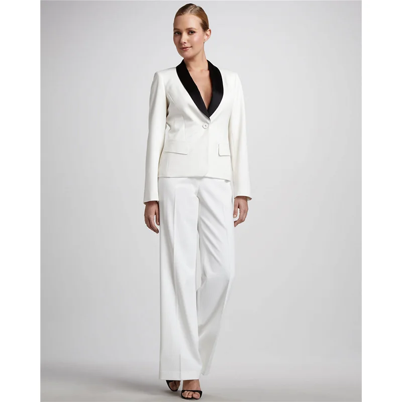 

New One Button Black Lapel Womens Business Suits Autumn Ladies Winter Formal Suits Office Uniform Female Trouser Suits