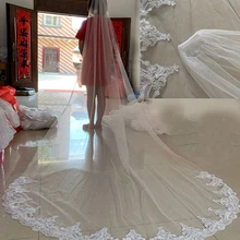 Свадебные вуали белого цвета/цвета слоновой кости длиной 3 м, однослойная Фата для собора с гребнем, аксессуары для свадебного платья, реальные фотографии