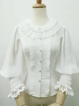 

Sweet White Summer Blouse for Girl Lantern Sleeve Women's White Blouse by Yiliya