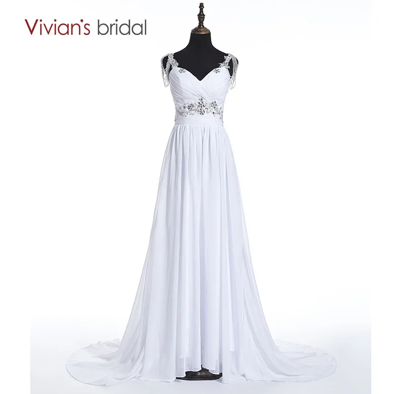 Beach Wedding Dress A Line Vivian S Bridal Sweetheart Spaghetti Straps Sequin Beads Chiffon Wedding Gown