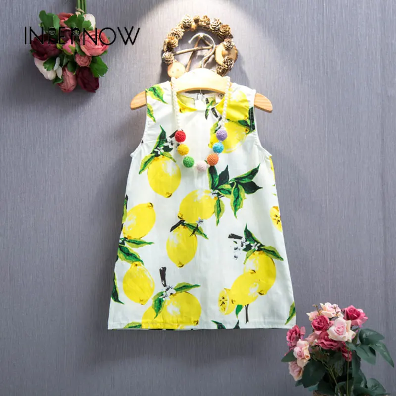 

INPEPNOW Girls Dresses 2019 for Party and Wedding Lemon Tree Vest Printed Baby Princess Dress Girls Costumes 5 7 Years LYQ-CZX89