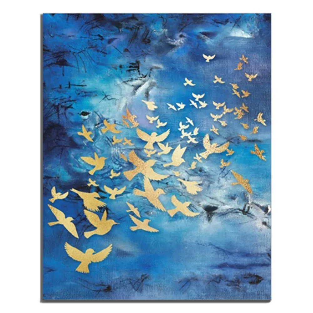 

Laeacco Flying Pigeon Blue Abstract Modern Canvas Oil Paintings For Living Room Bedroom Fashion Home Decor Wall Artwork No Frame