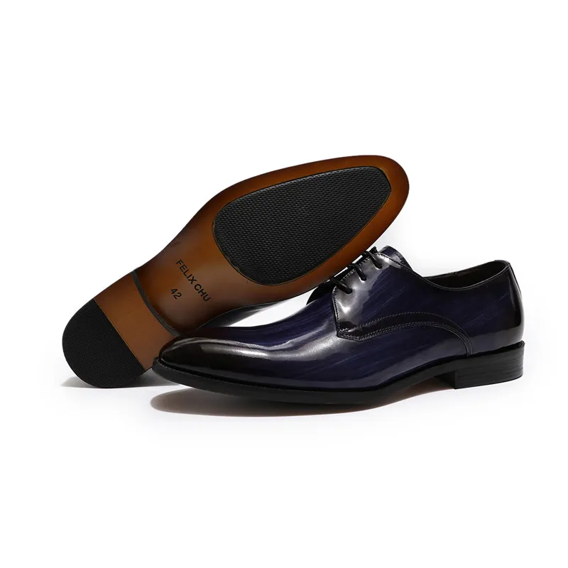 Стильные роскошные мужские официальные туфли в стиле Дерби из лакированной кожи; модельные туфли в деловом стиле; мужские туфли на шнуровке с острым носком; цвет синий, черный