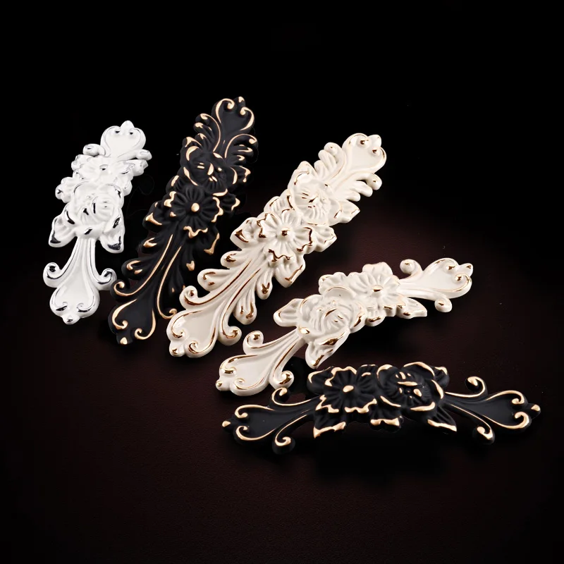 Classical Pattern Handle Furniture Cabinet Wardrobe Knobs and Pulls,Kitchen Cupboard Drawer Door Handles Antique Pens White Gold