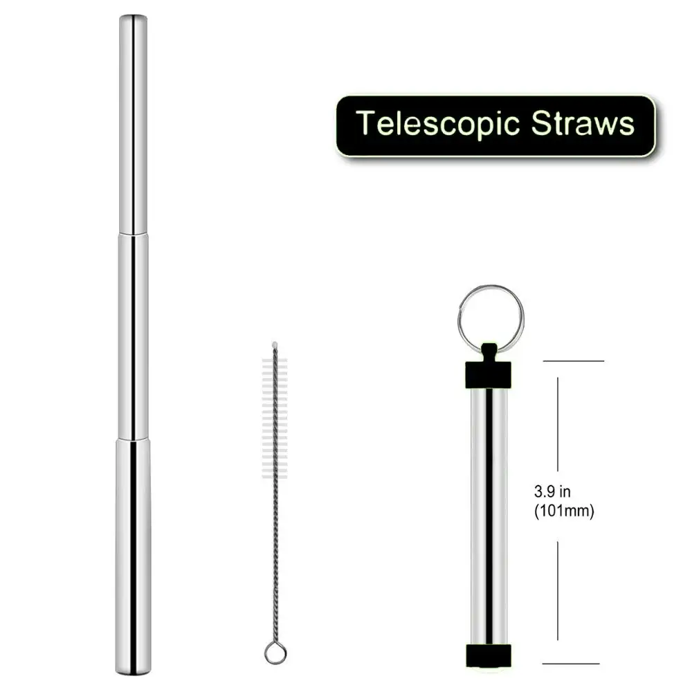 Retractable Stainless Steel Drinking Straw Metal Adjustable for Travel and Home