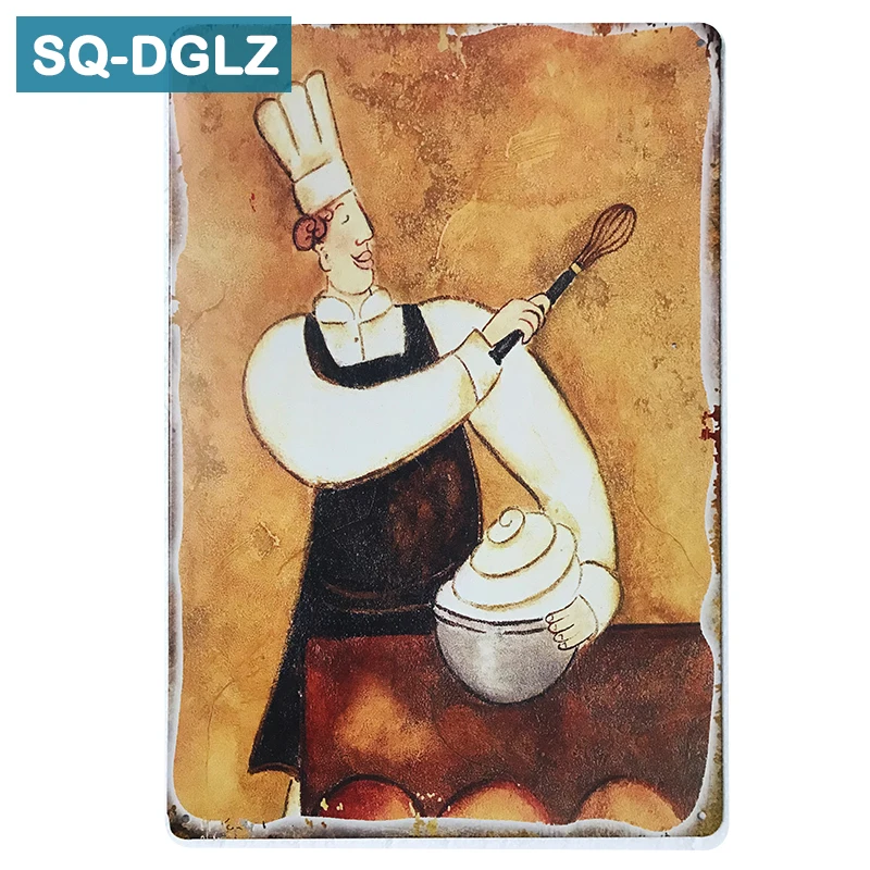 

[SQ-DGLZ]Hot Oil Painting Chef Metal Sign Vintage Metal Plates Cafe Bar Pub Club Home Wall Decor Tin Signs Retro Plaque