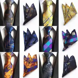 SKng Классический 8 см галстук набор для Для мужчин шелковые галстуки жаккардовые тканые плед цветочный Галстуки платок комплект Для мужчин s