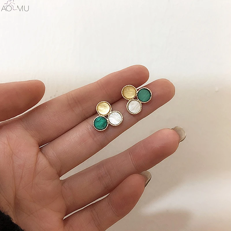 

AOMU Cute S925 Sterling Silver Pin Hit Colorz Geometric Circle Round Stud Earrings for Women Girl Party Gift Jewelry Accessories