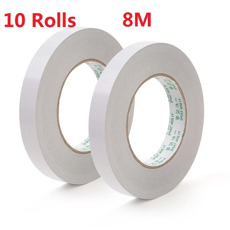 

10 Roll 8M White Double-sided Tape Paper Strong Ultra-thin High-Adhesive Cotton Double-sided Tape Width 5/10/15 mm Hot Sale