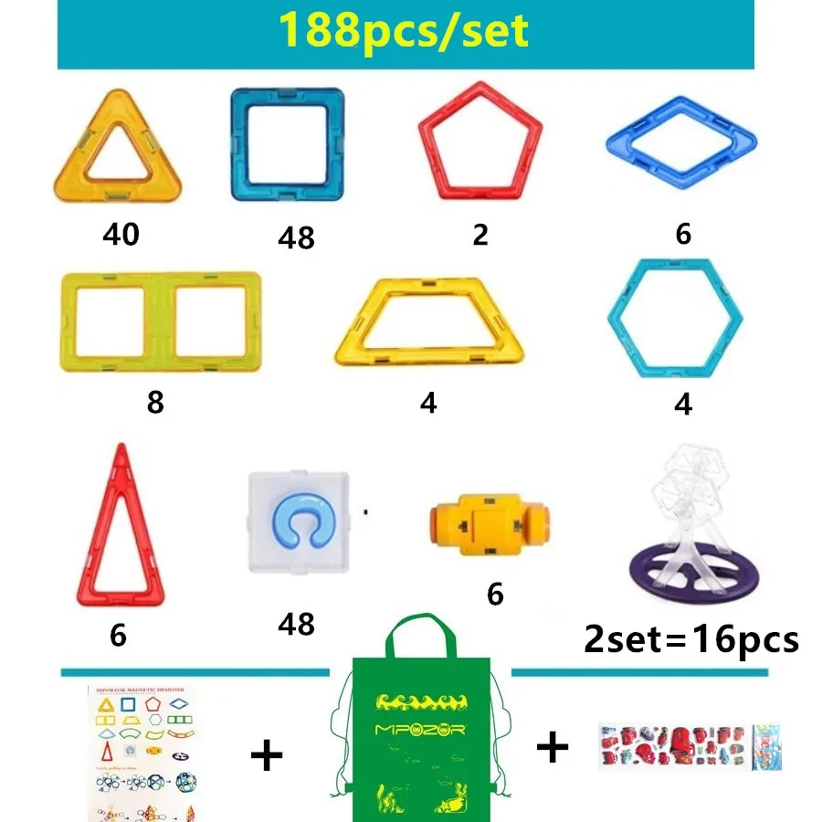 Магнитный конструктор Mipozor 82-214 шт. Мини Магнитный конструктор модель строительного Наборы 3D Конструкторы детские развивающие Игрушечные лошадки DIY робот кирпичи