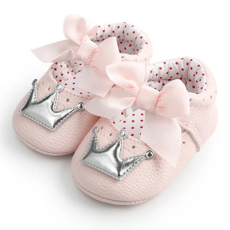 Spring Autumn PU Cute Butterfly Crown Anti-slip Toddler Shoes Princess Baby Soft Soled Shoes Indoor Crib Shoes New