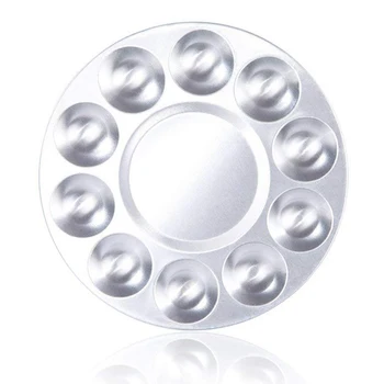 

HOT-Metal 10 Well Round Artist Watercolours Paint Mixing Palette Tray