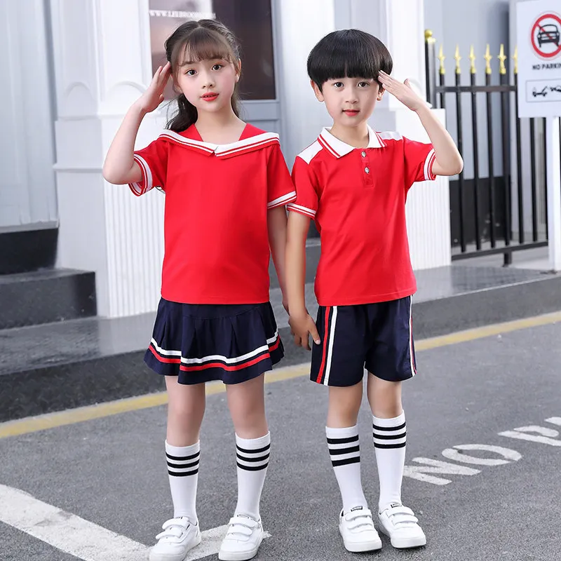Preppy Style Summer Kids Clothing Set For Boys Girls Fashion Japanese Korean School Uniform Outfits Cosplay Costume 2Pc Suit | Детская