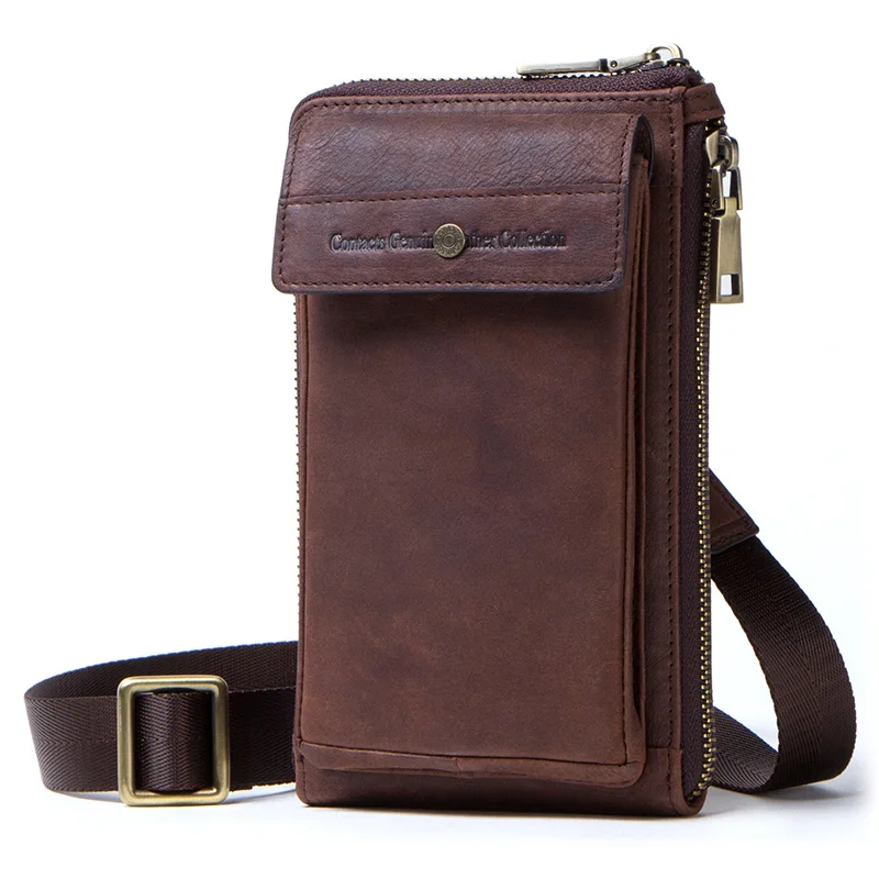 Ретро Кожаный чехол-сумка для телефона для iphone 8 X, Карманный чехол для iphone 6 6 S, поясная сумка, кошелек на молнии, сумка на плечо с отделением для карт - Цвет: coffee