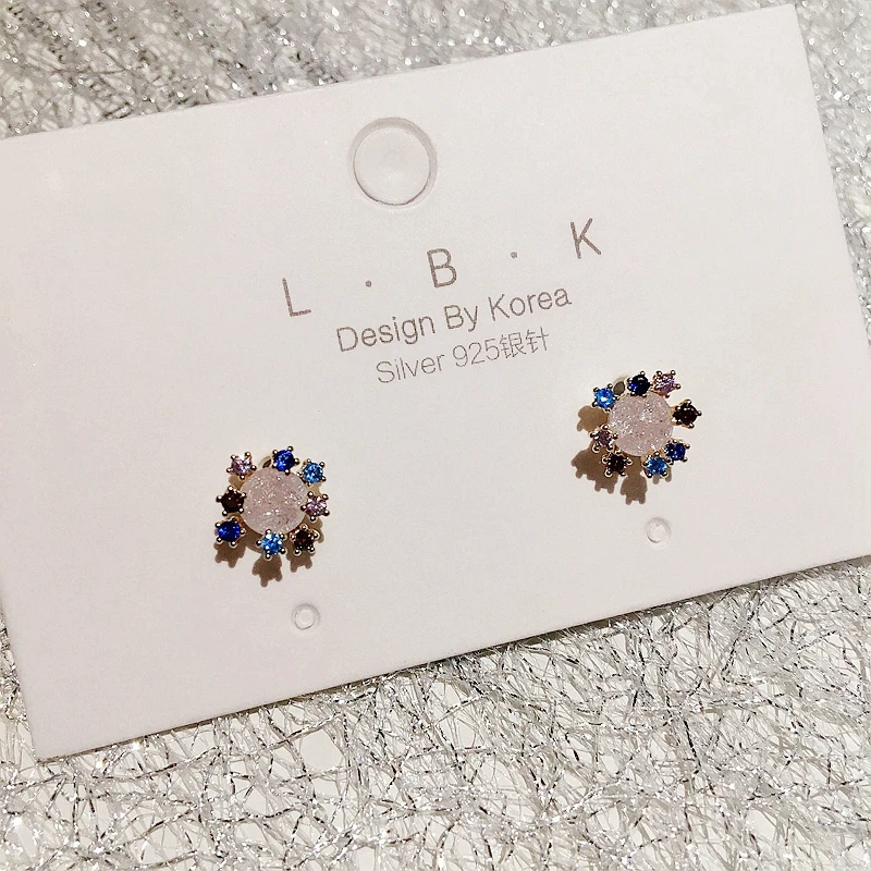 

Exquisite Small Stud Earrings Gold Color Micro Paved Colorful Cubic Zirconia Earrings for Women Gift Jewelry