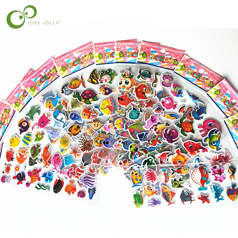 

10 sheets Kids Bubble Puffy Stickers Cartoon Ocean Fish Scrapbook Photo Album Decoration Reward for School Teacher Toy WYQ