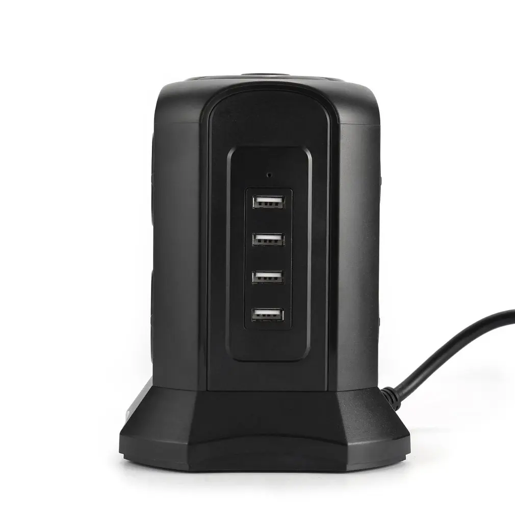 

10 Way Vertical Smart Tower Mains Power Strip Extension Socket 4 USB Port Adapter Multifunction Electrical Plug With Switch