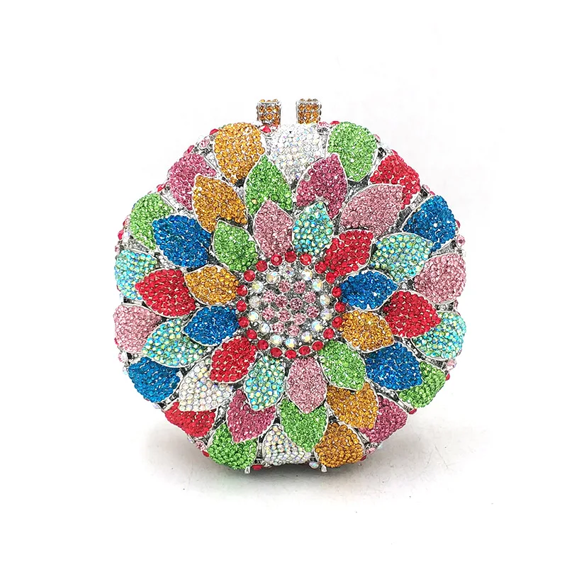 Women evening party bag diamonds crystal clutch bridal wedding party wallet purse handbag elegant sun flower crystal purses women evening bag