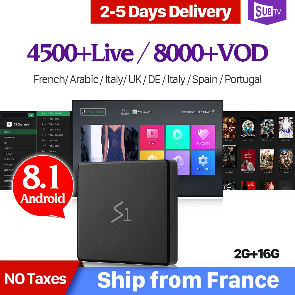 4K IPTV France Box Leadcool S1 Android 8.1 2G 16G with 1 Year SUBTV Code IPTV Subscription IPTV French Belgium Arabic Netherland