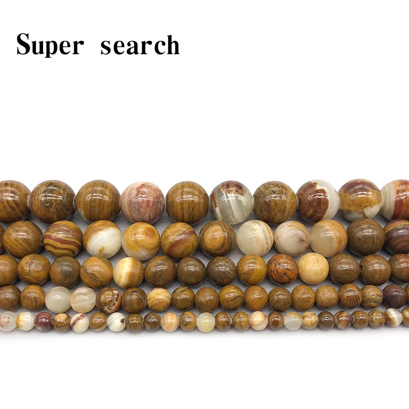 

Wholesale Natural Genuine Yellow Texture Round Loose Stone Beads 4/6/8/10/12mm Fit Jewelry DIY Necklaces or Bracelets 15" 03489