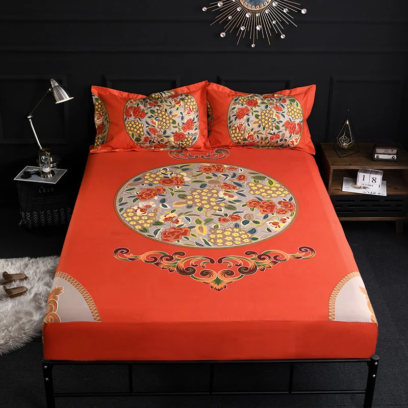  100%Cotton Thick Oriental Floral Vibrant Fitted sheet Bed sheet 100% Soft Breathable Cotton Mattres