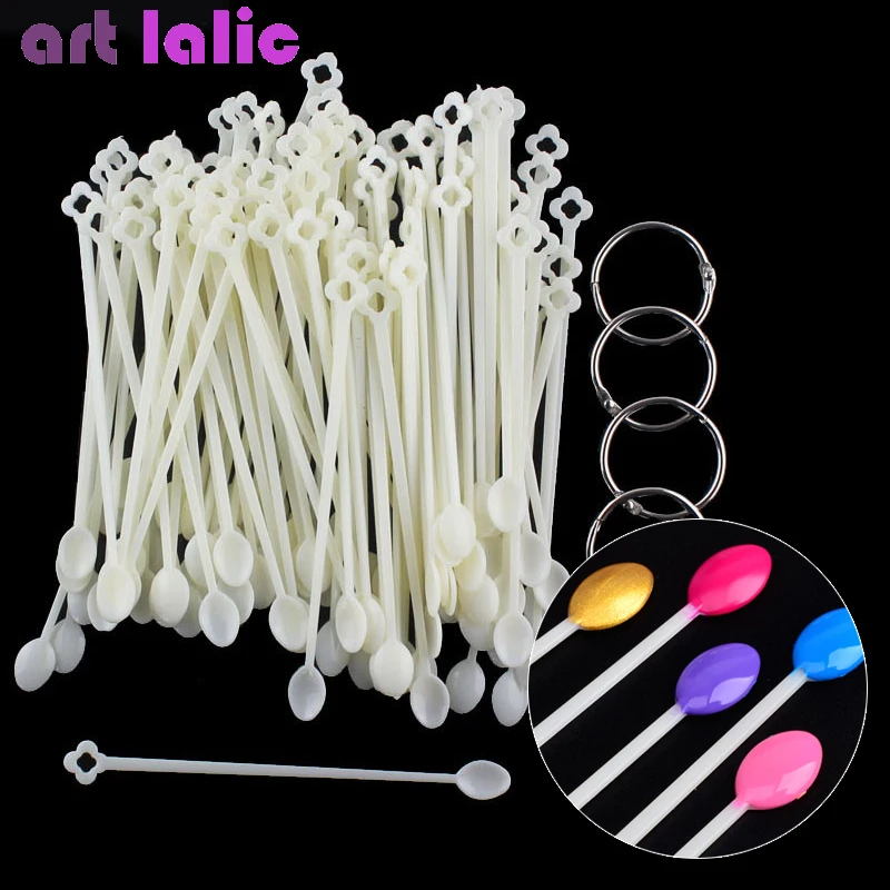 

100pcs Spoon Shape Nail Art Tips Sticks False Display Practice Fan Polish Gel Swatches Color Sample Tools Equipment Manicure Pro