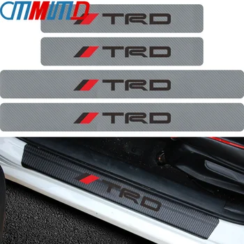 

Car Styling 4pcs Carbon Fiber Door Sill Protector Sticker of TRD logo For Toyota CROWN COROLLA REIZ Auto Accessories