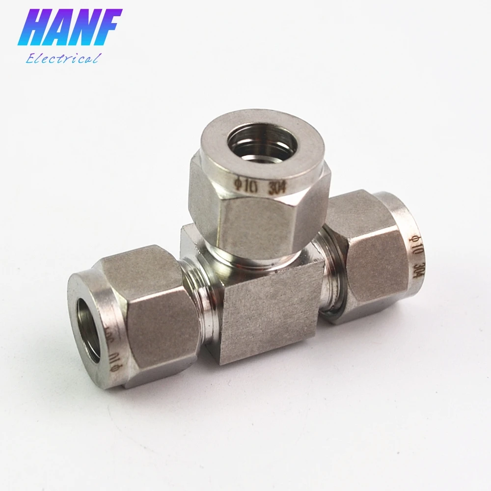1pcs Stainless steel 304 O.D 10mm double ferrule tee tube fitting