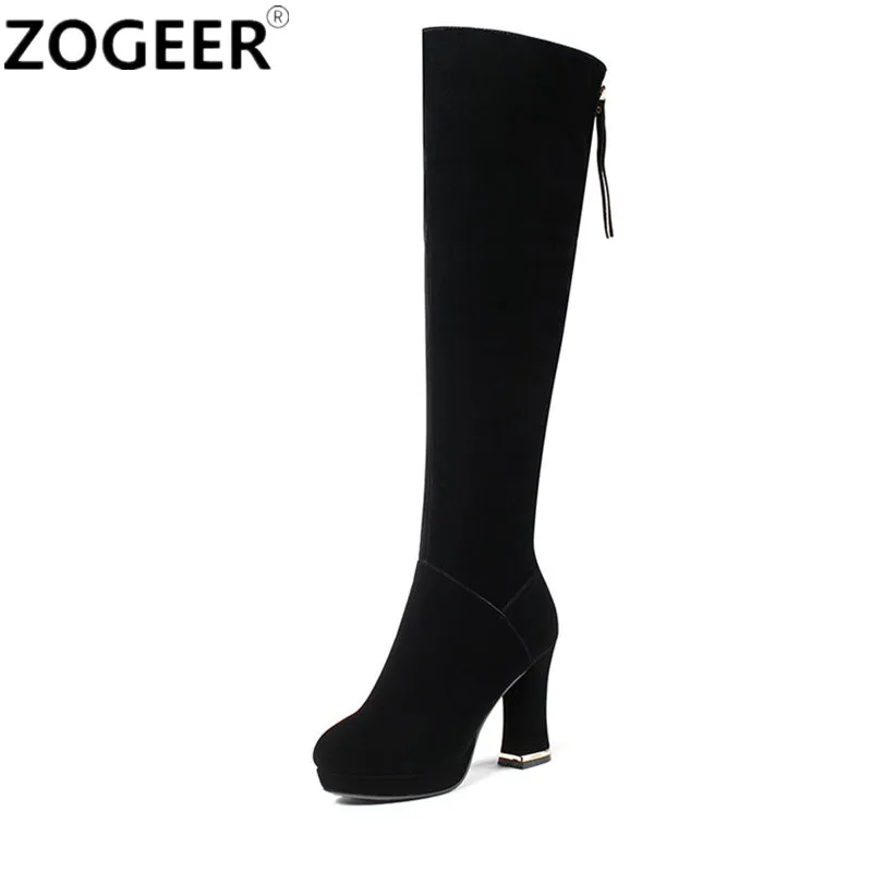 

Top Quality 2018 New Fashion Women Boots Sexy High Heels Over the Knee Boots Suede Leather Black Long Shoes Woman