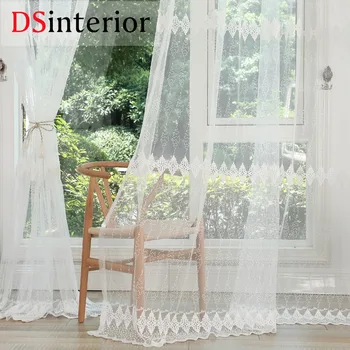 

DSinterior White Embroidery Tulle Sheer Curtains for Living Room or bedroom Window