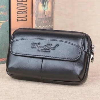 

Fashion Men Genuine Leather Mobile Cell Phone Case Bags Hip Bum Fanny Pack Male Skin Belt Business Waist Bag New