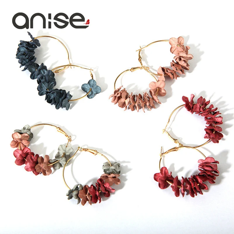 

Anise Fashion Cloth Flower Earrings for Women Colorful Petal Geometric Big Gold Circle Hoop Earrings Brincos Oorbellen Bijoux