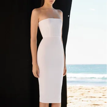 

2020 New Fashion Evening Party Dresses Strapless Bandage Dress Women Spring Summer Sexy Bodycon White Ladies Clothes