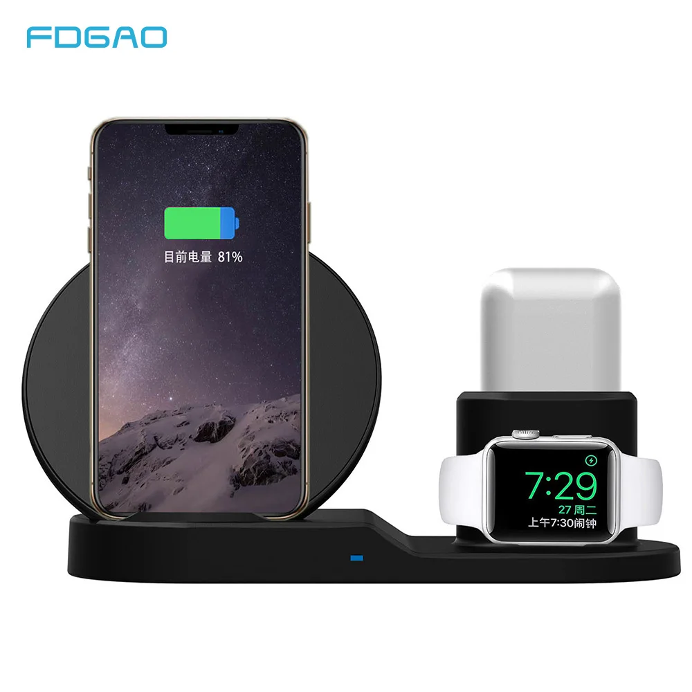 FDGAO 10W Fast Charging Qi Wireless Charger for Apple Watch 1 2 3 For iPhone XS Max XR X 8 Plus For Samsung S9 S8 For AirPods